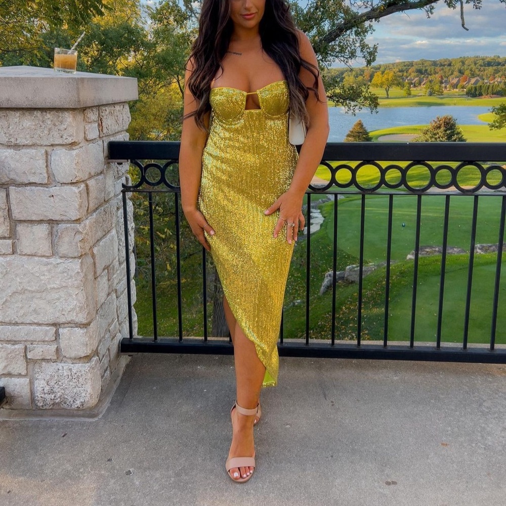 Michael Costello Sequin Asymmetrical Dress - Picture 2 of 3
